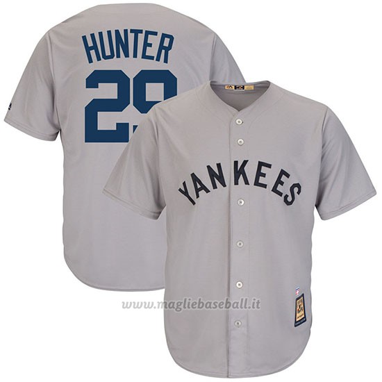 Maglia Baseball Uomo New York Yankees Catfish Hunter Grigio Cooperstown Collezione